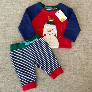 NEW Baby Boden snowman sweatshirt & joggers, 0-3 months, 3-6 months
